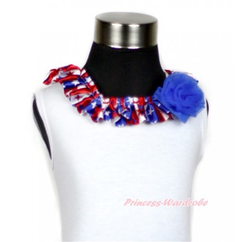 White Tank Top with Red White Royal Blue Striped Stars Satin Lacing and One Royal Blue Rose TB533 